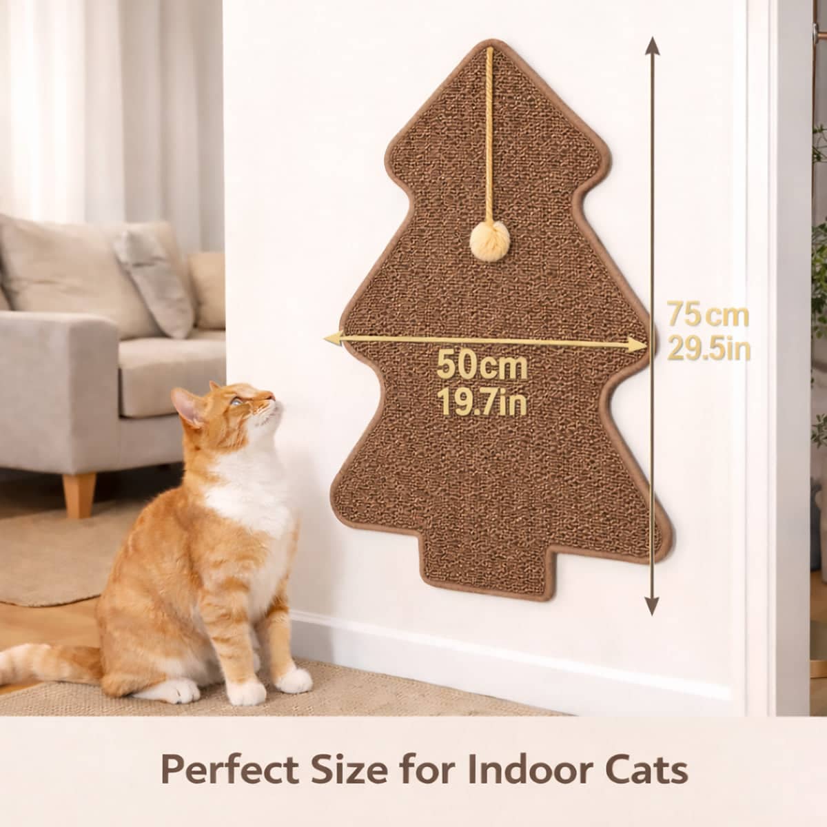 Tree Shape Wall Mounted Cat Scratching Board, Durable Sisal and Wood Backing - view 3
