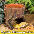 Tree Stump Reptile Cave Lizard Hide with Moisture Basin for Terrarium