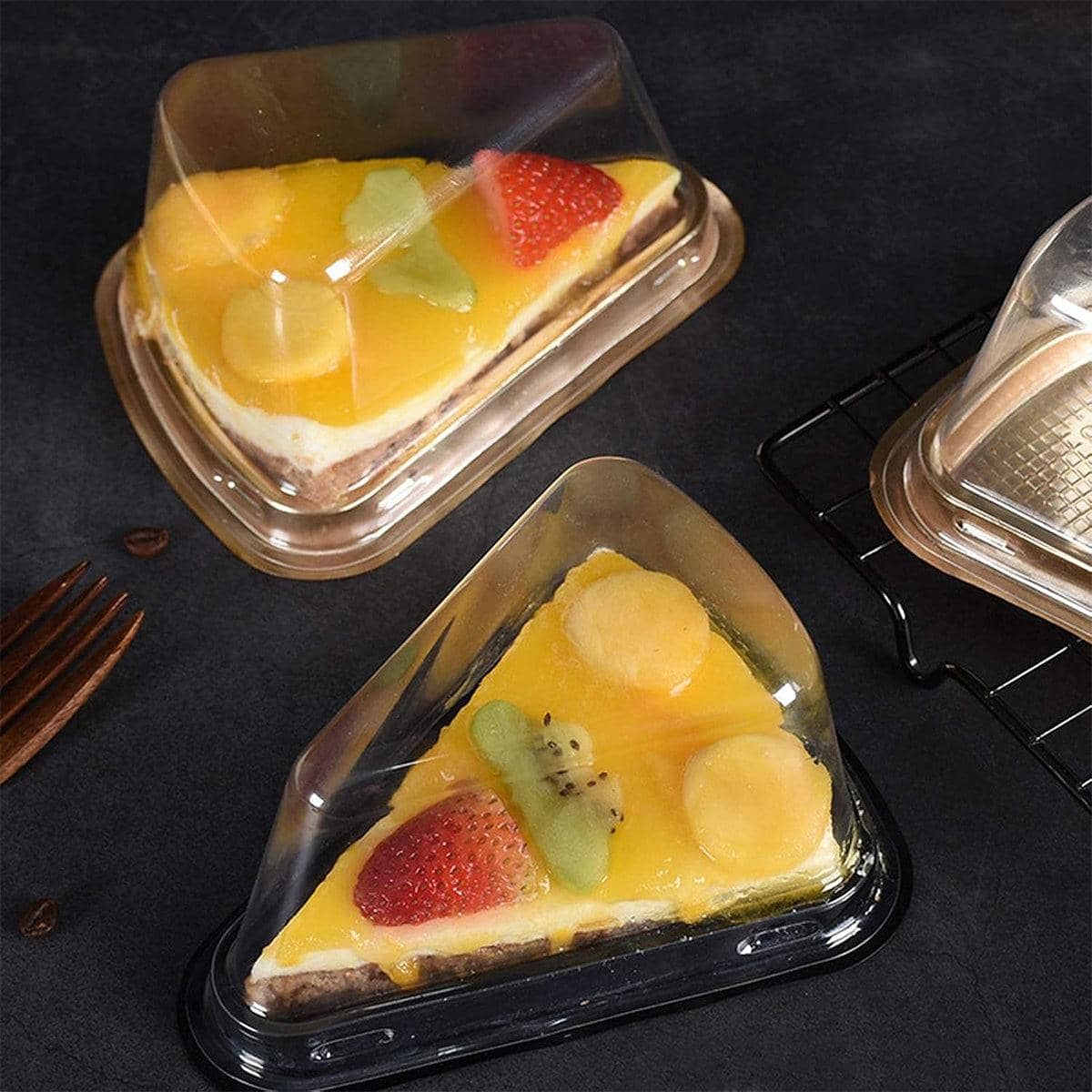 Triangle Cake Slice Boxes with Clear Lid, Pack of 100 - Black, 8 x 15 x 7 cm - view 5