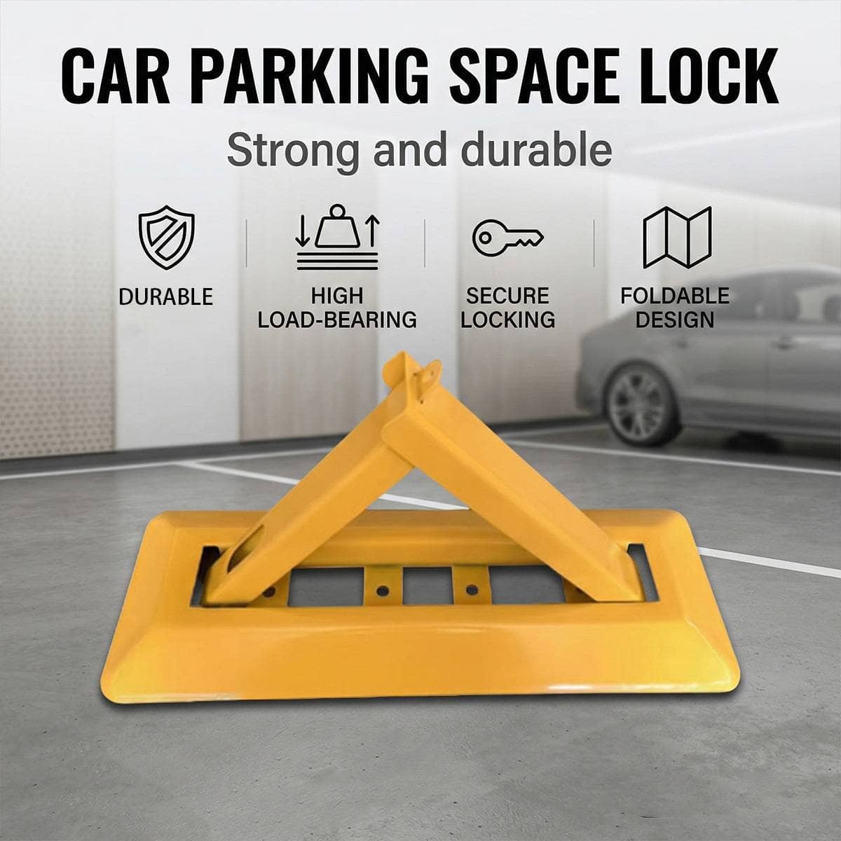 Triangle Foldable Residential Parking Space Lock in Steel, Yellow