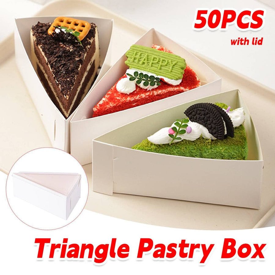 Triangular Cardboard Cake Slice Box, Pack of 50 Dessert Takeaway Pastry Container