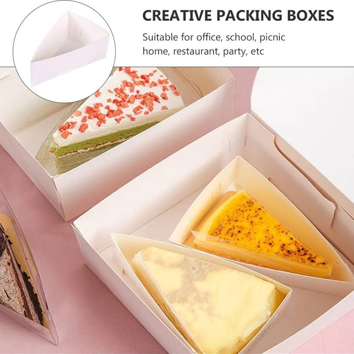 Triangular Cardboard Cake Slice Box, Pack of 50 Dessert Takeaway Pastry Container - view 4