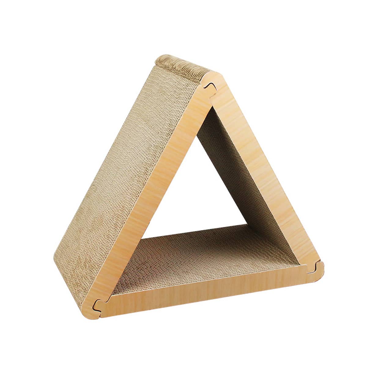 Triangular Foldable Cat Scratching Board, Corrugated Cardboard Scratcher with Wood Grain Edge - view 2