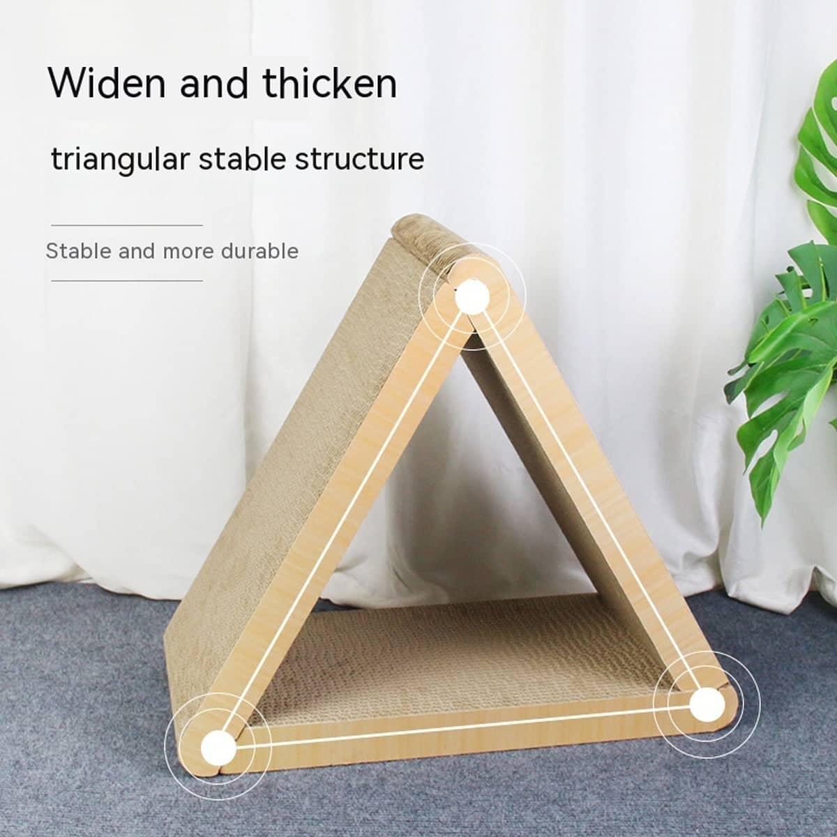 Triangular Foldable Cat Scratching Board, Corrugated Cardboard Scratcher with Wood Grain Edge - view 5
