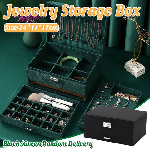 Triple Layer Jewellery Storage Box with Lock and Flannel Exterior