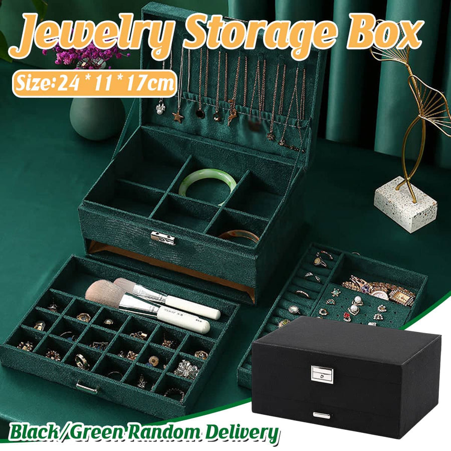 Triple Layer Jewellery Storage Box with Lock and Flannel Exterior