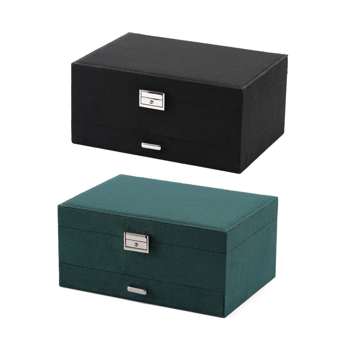 Triple Layer Jewellery Storage Box with Lock and Flannel Exterior - view 2