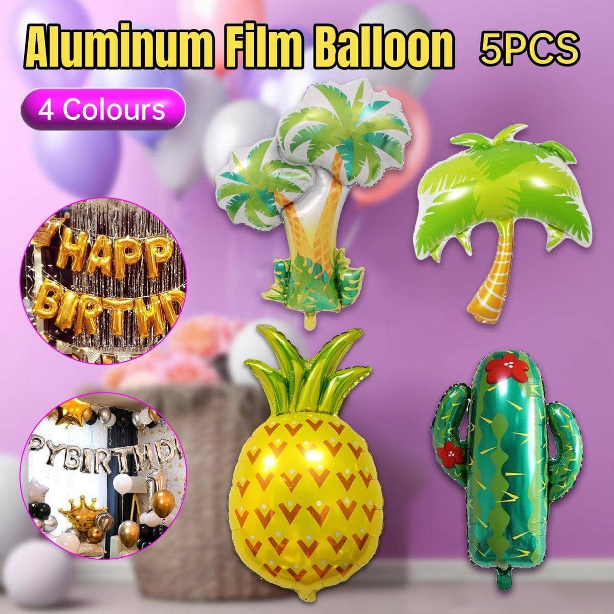 Tropical Aluminium Foil Balloons, Pack of 5 - Cactus - view 2