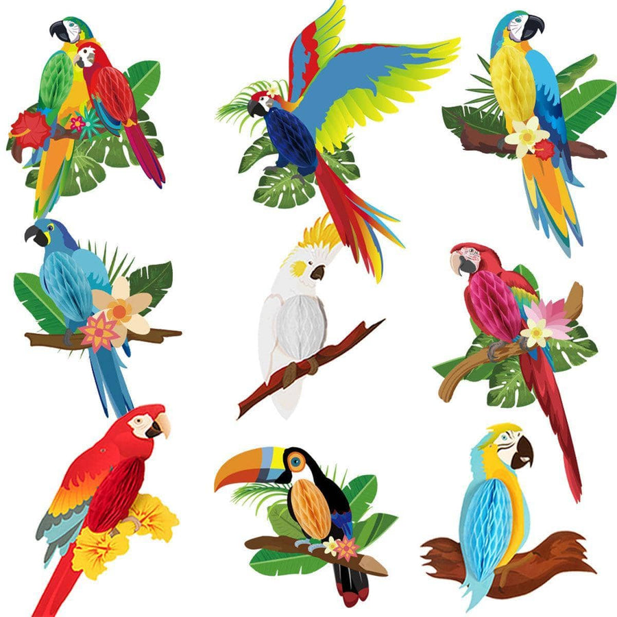 Tropical Parrot Hanging Party Decorations - Pack of 9