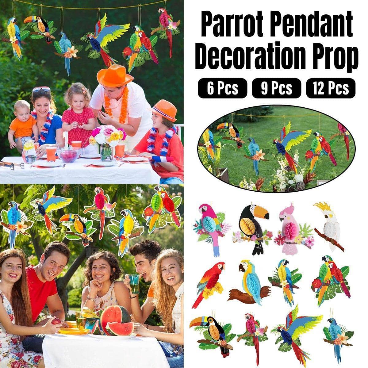 Tropical Parrot Hanging Party Decorations - Pack of 9 - view 2
