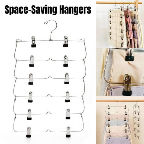 Trouser and Skirt Hanger, Six-Layer Folding Metal Design