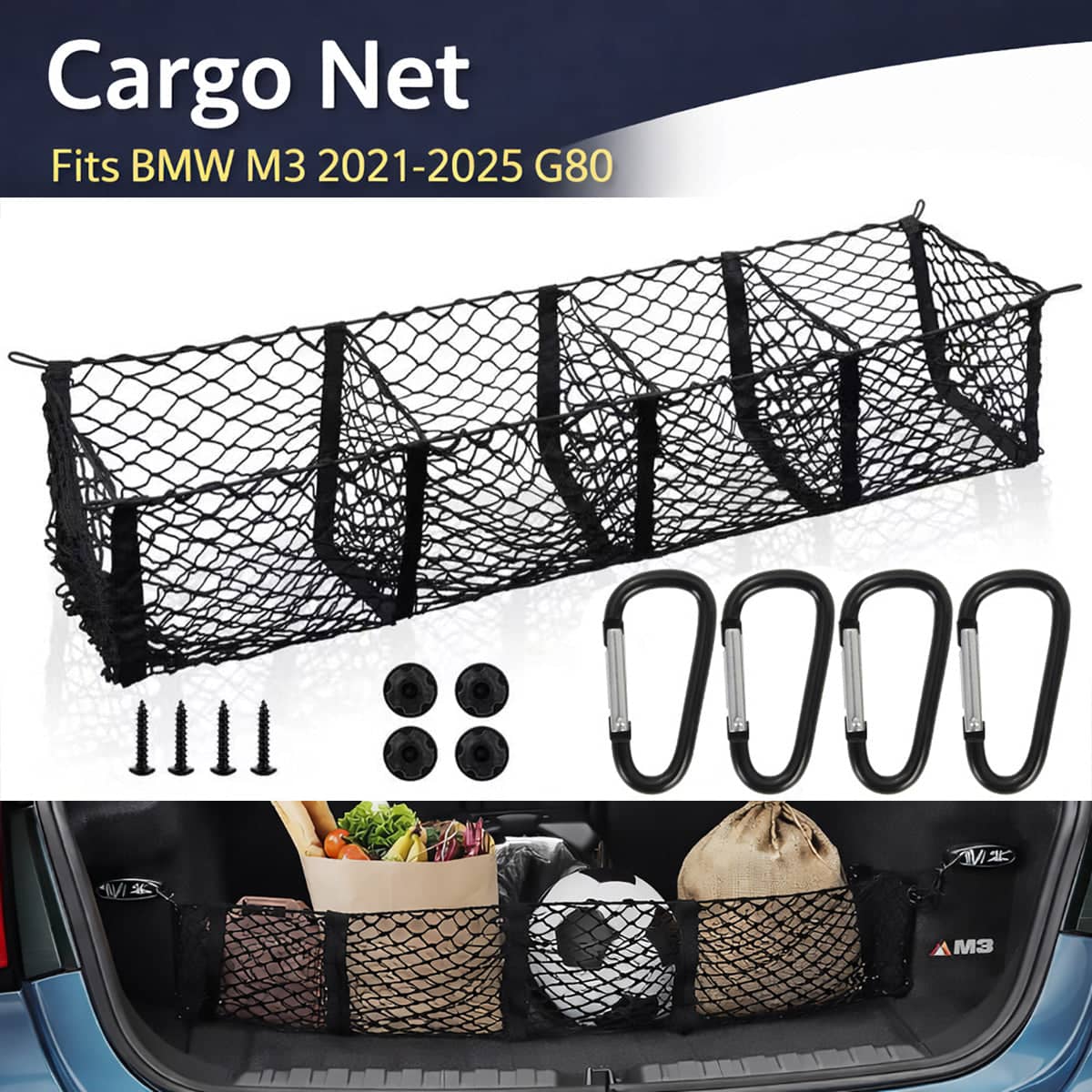 Trunk Cargo Net Organiser for SUV and Pickup, 4 Compartment, 150 cm