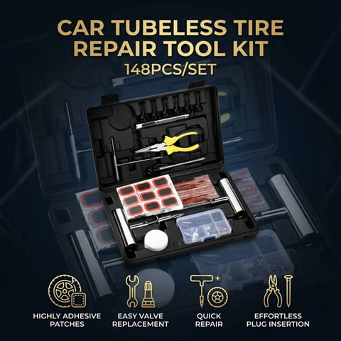 Tubeless Tyre Repair Tool Kit, 148 Piece Set with Case
