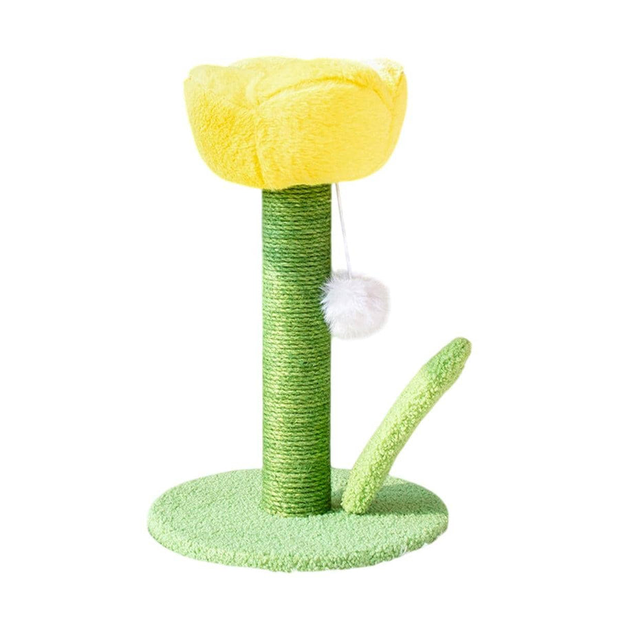 Tulip Cat Scratching Post with Sisal Wrap and Plush Top - Yellow