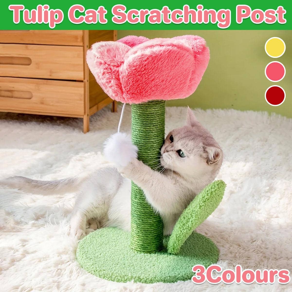 Tulip Cat Scratching Post with Sisal Wrap and Plush Top - Yellow - view 2
