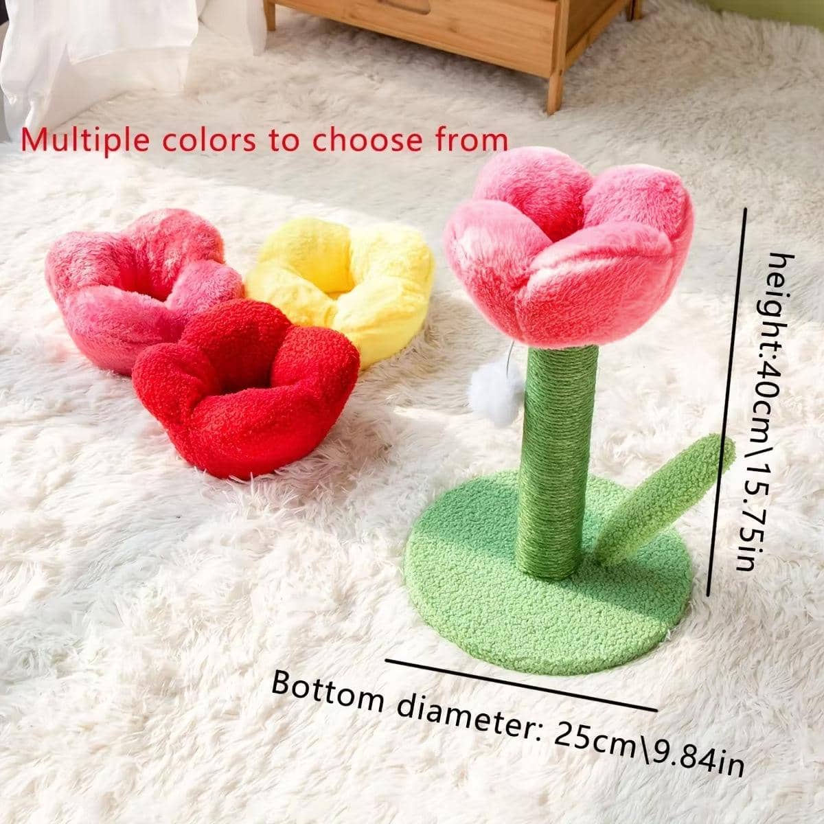 Tulip Cat Scratching Post with Sisal Wrap and Plush Top - Yellow - view 4