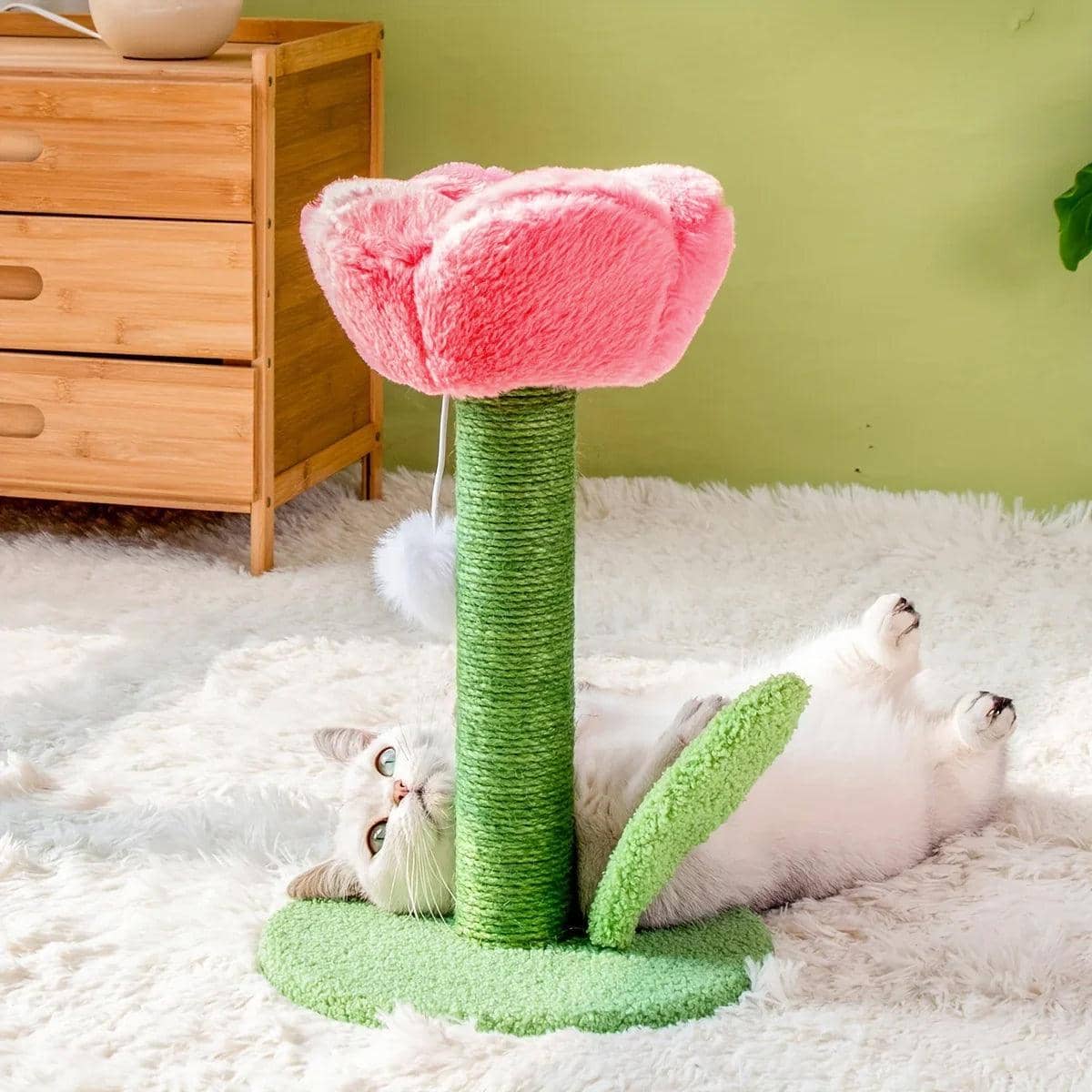 Tulip Cat Scratching Post with Sisal Wrap and Plush Top - Yellow - view 5