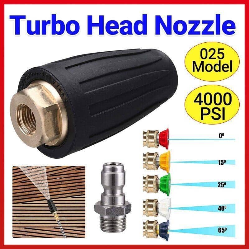 Turbo Nozzle for Pressure Washers, 4000 PSI Rotating Head with 5 Spray Tips