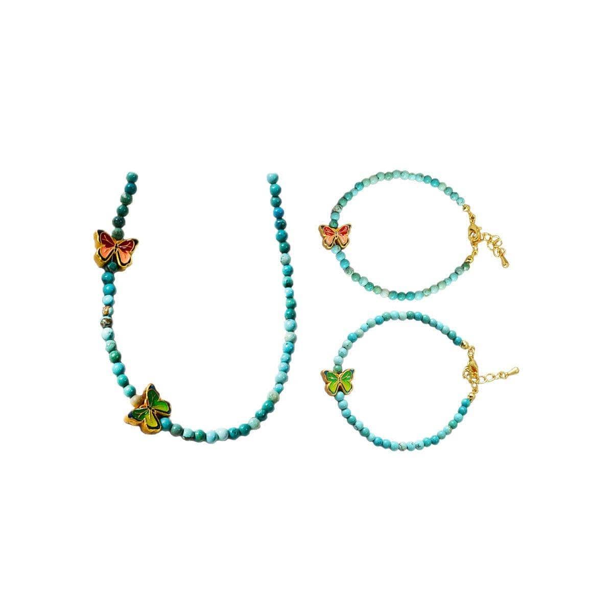 Turquoise Beaded Butterfly Necklace for Women - Red and Green Butterfly Charms - view 3