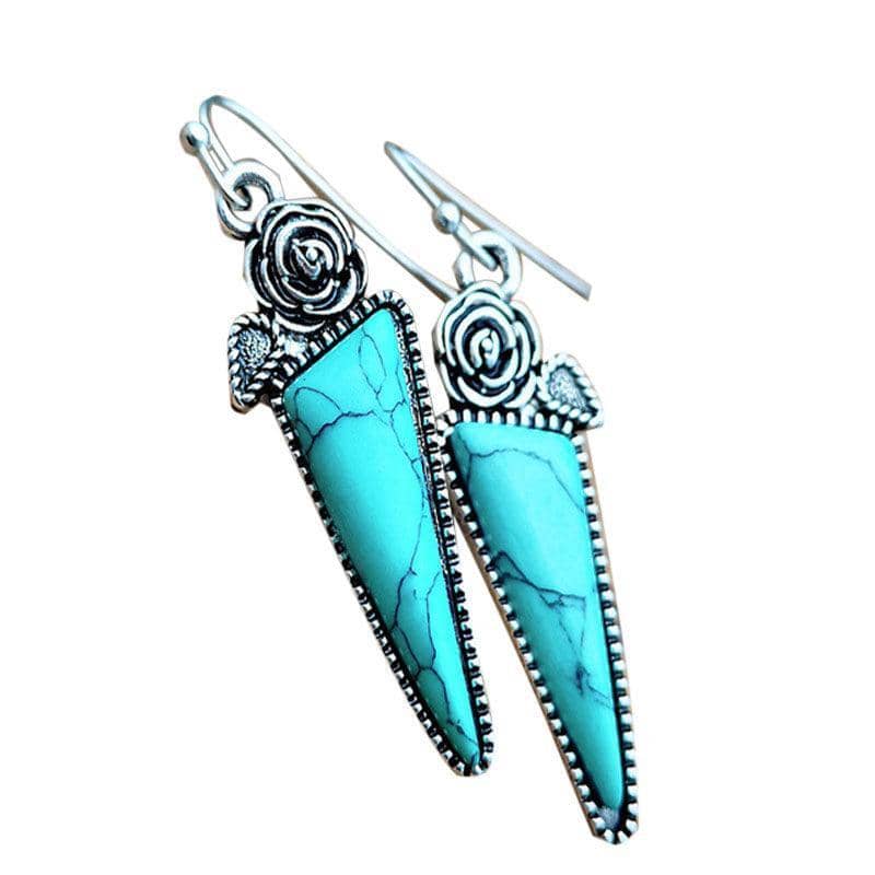 Turquoise Flower Drop Earrings with Moonstone, Style 1241 - Women's Hook Earrings