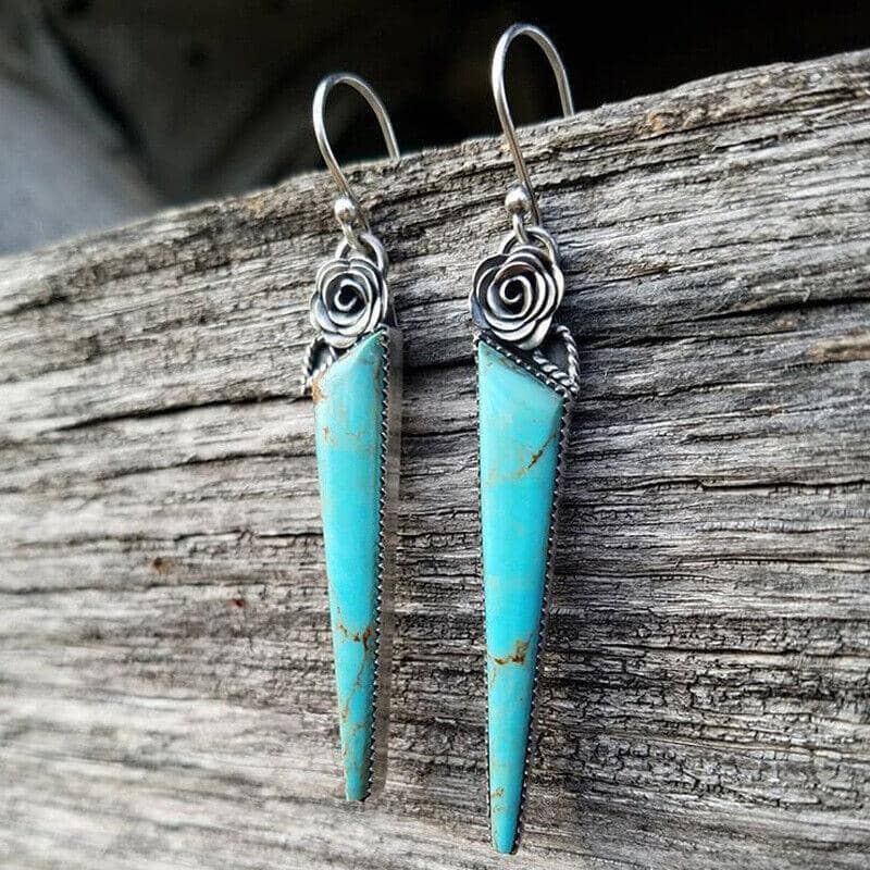 Turquoise Flower Drop Earrings with Moonstone, Style 1241 - Women's Hook Earrings - view 5