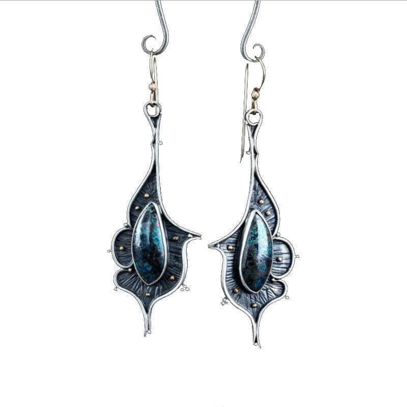 Turquoise Flower Drop Earrings with Moonstone, Style 1248 - Women's Hook Earrings