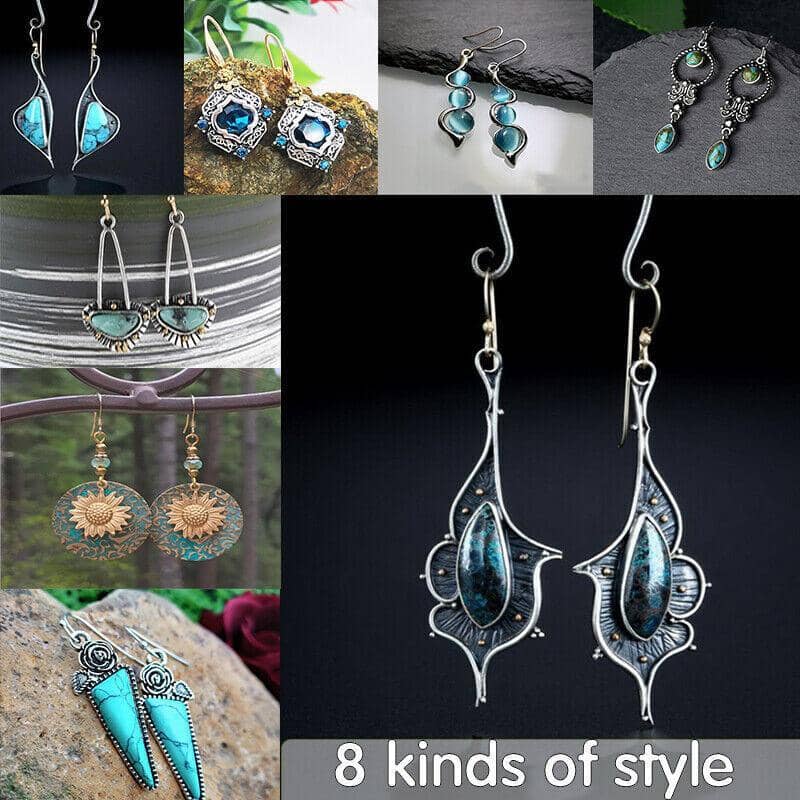 Turquoise Flower Drop Earrings with Moonstone, Style 1248 - Women's Hook Earrings - view 2