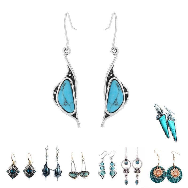 Turquoise Flower Drop Earrings with Moonstone, Style 1248 - Women's Hook Earrings - view 3
