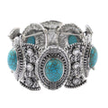 Turquoise Stone Cuff Bracelet - Wide Silver-Tone Band, Oval Stones
