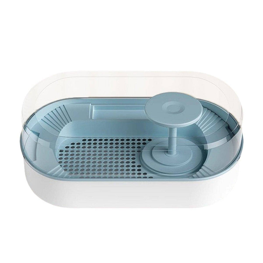 Turtle Feeding Tank with Bottom Drainage and Clear Cover - Light Blue
