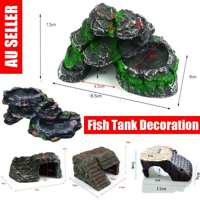 Turtle Sunbed Fish Tank Ornament - Grey Rock with Water Dish, Right Slot - view 2