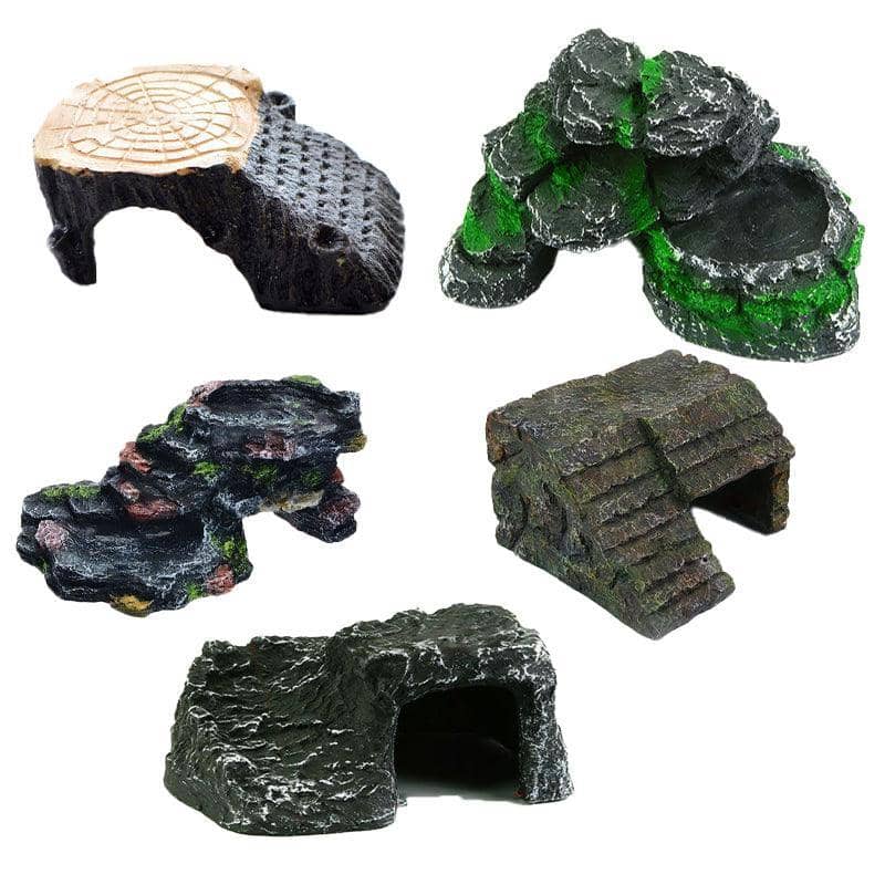 Turtle Sunbed Fish Tank Ornament - Grey Rock with Water Dish, Right Slot - view 3