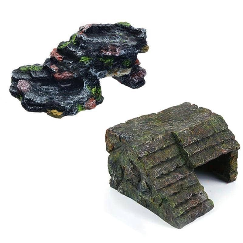Turtle Sunbed Fish Tank Ornament - Grey Rock with Water Dish, Right Slot - view 5