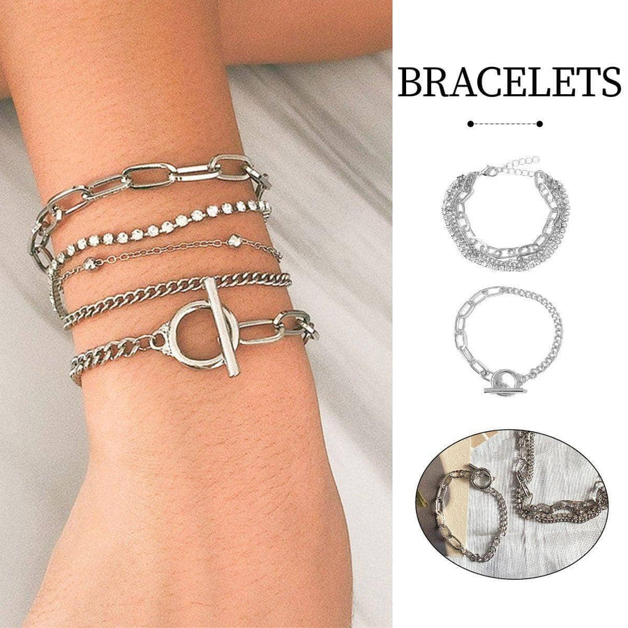 Twist Chain Bracelet Set, 2-Piece Silver Mix and Match