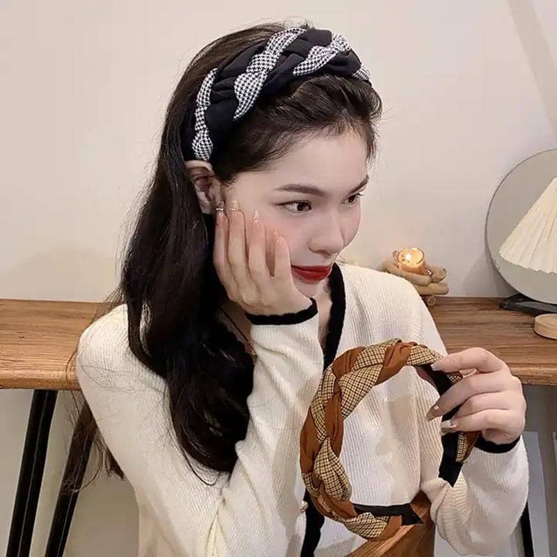 Twist Knot Headband for Women - Black Houndstooth - view 5