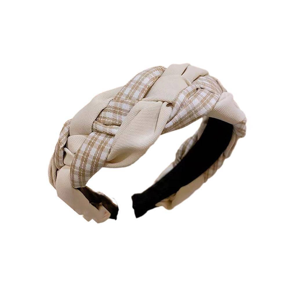 Twist Knot Headband for Women - Cream White Plaid