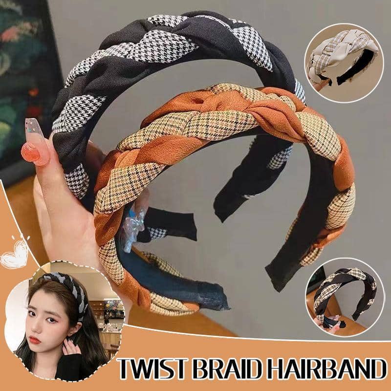 Twist Knot Headband for Women - Cream White Plaid - view 2