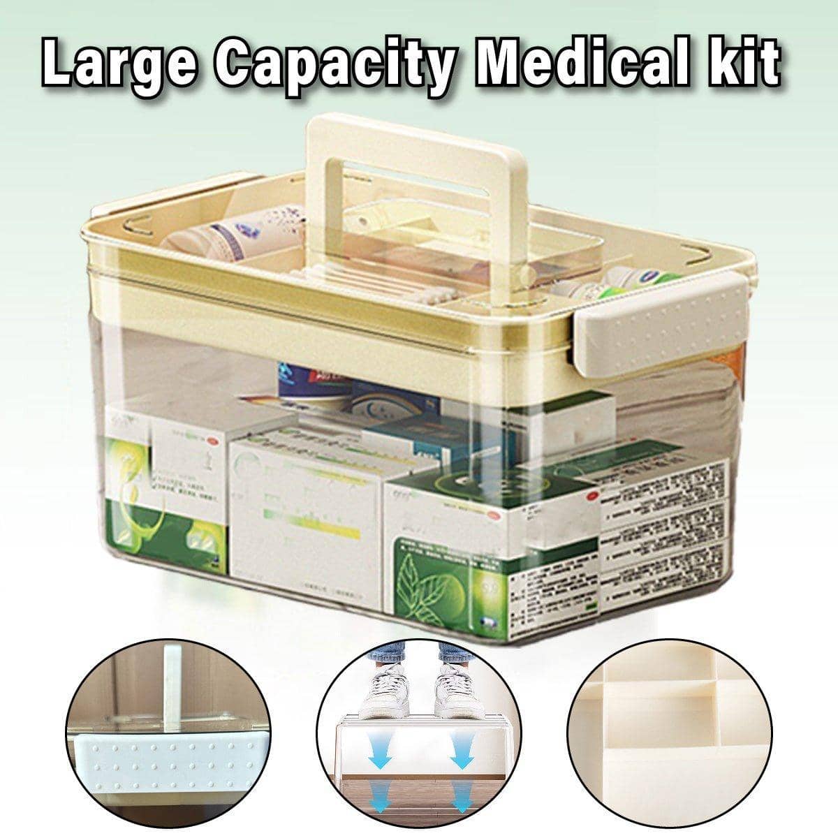 Two-Layer Medicine Storage Box with Handle - Clear, 29 x 21 x 17 cm