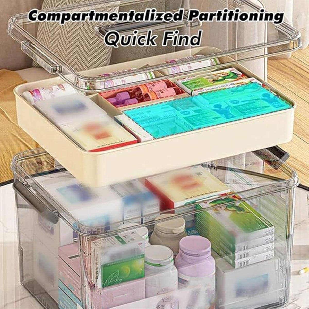 Two-Layer Medicine Storage Box with Handle - Clear, 29 x 21 x 17 cm - view 4