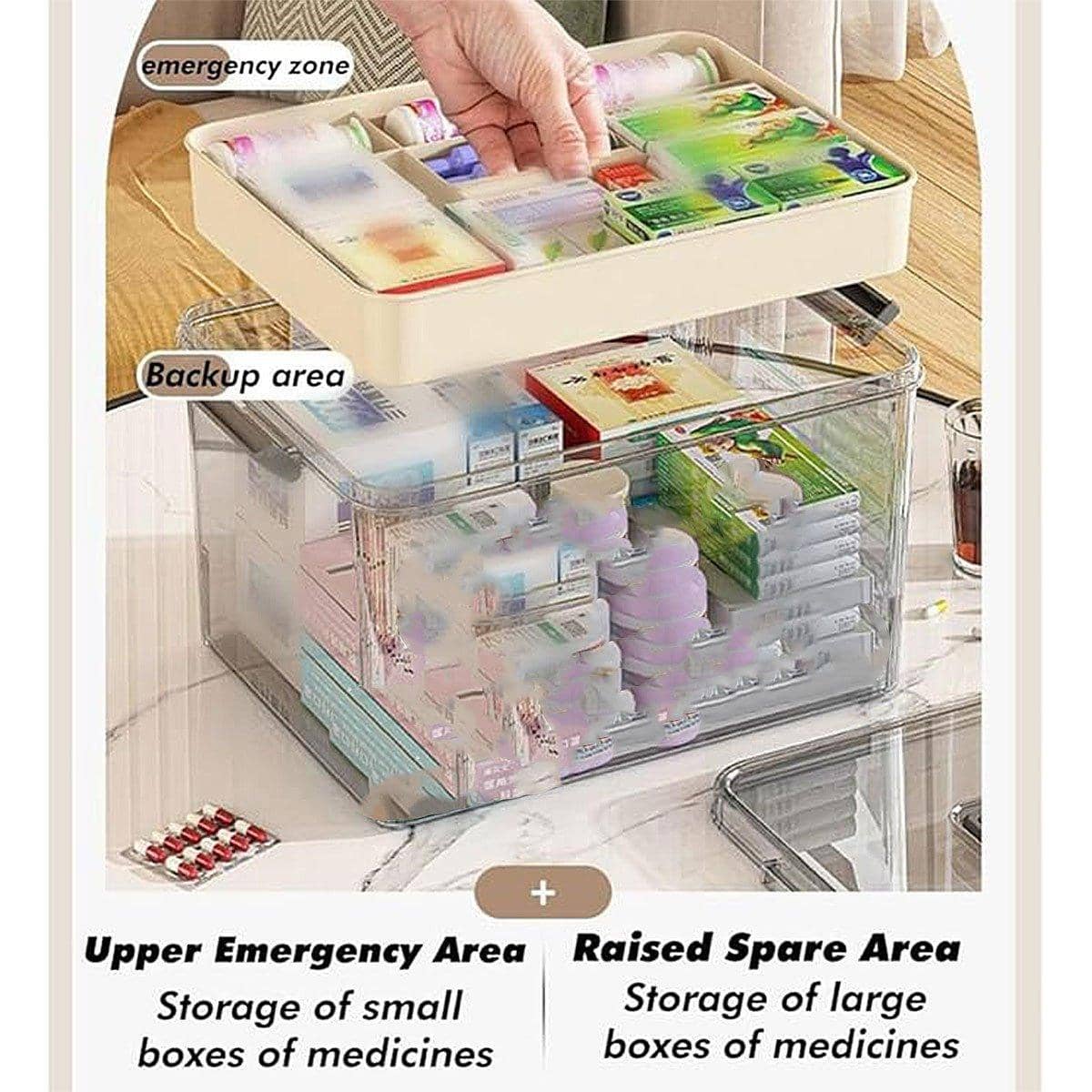 Two-Layer Medicine Storage Box with Handle - Clear, 29 x 21 x 17 cm - view 5