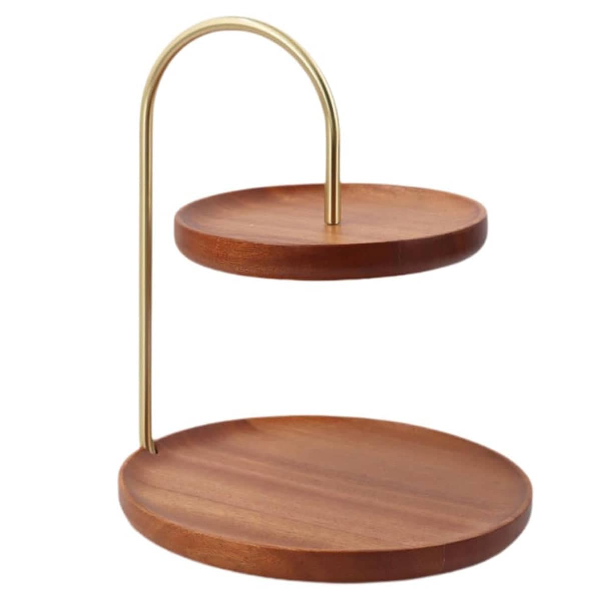 Two Layer Wooden Candy Tray Dessert Display Stand - Dark Brown