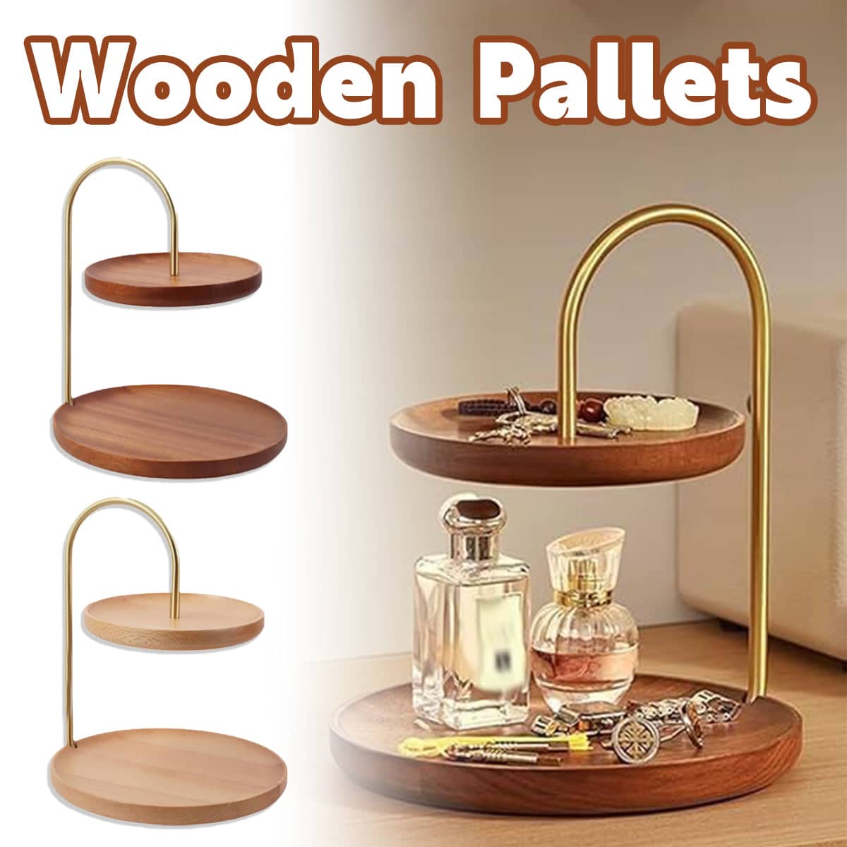 Two Layer Wooden Candy Tray Dessert Display Stand - Dark Brown - view 2