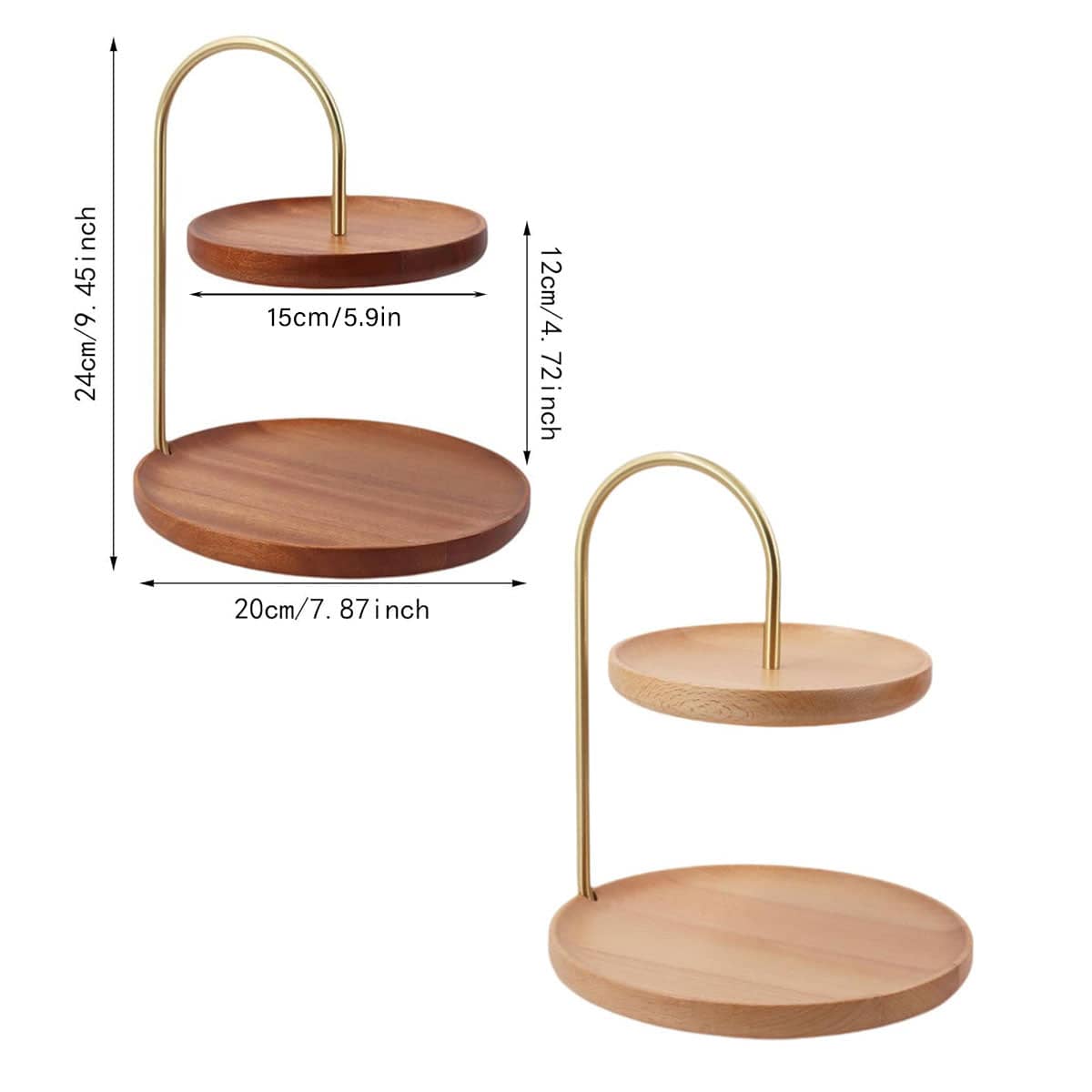 Two Layer Wooden Candy Tray Dessert Display Stand - Dark Brown - view 4