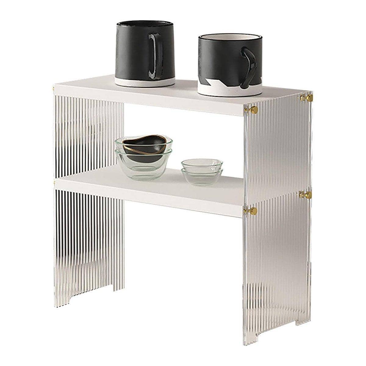 Two-Tier Acrylic Desktop Cup Holder Storage Rack - White