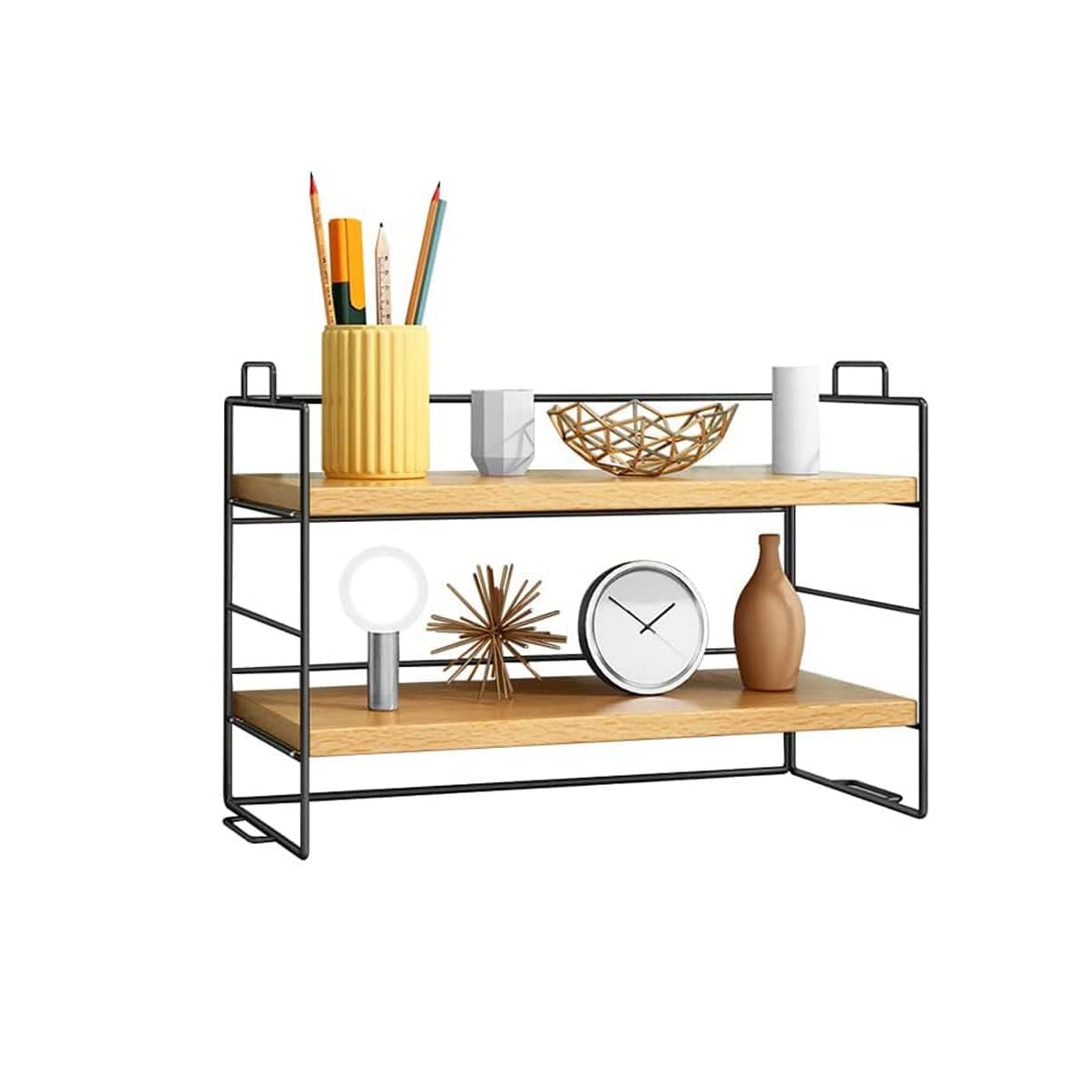 Two Tier Desk Shelf Organiser for Office Desk Storage - Black