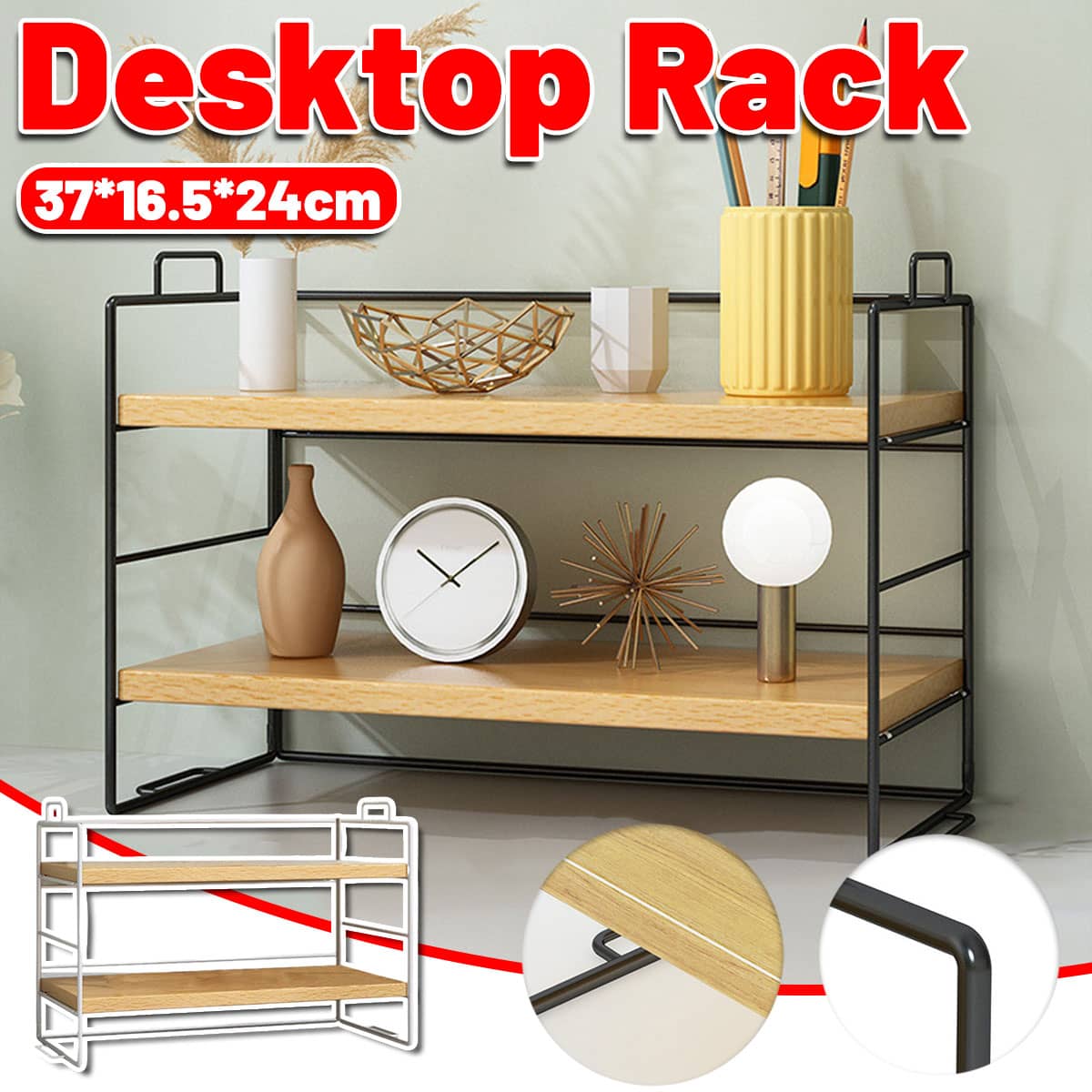 Two Tier Desk Shelf Organiser for Office Desk Storage - Black - view 2