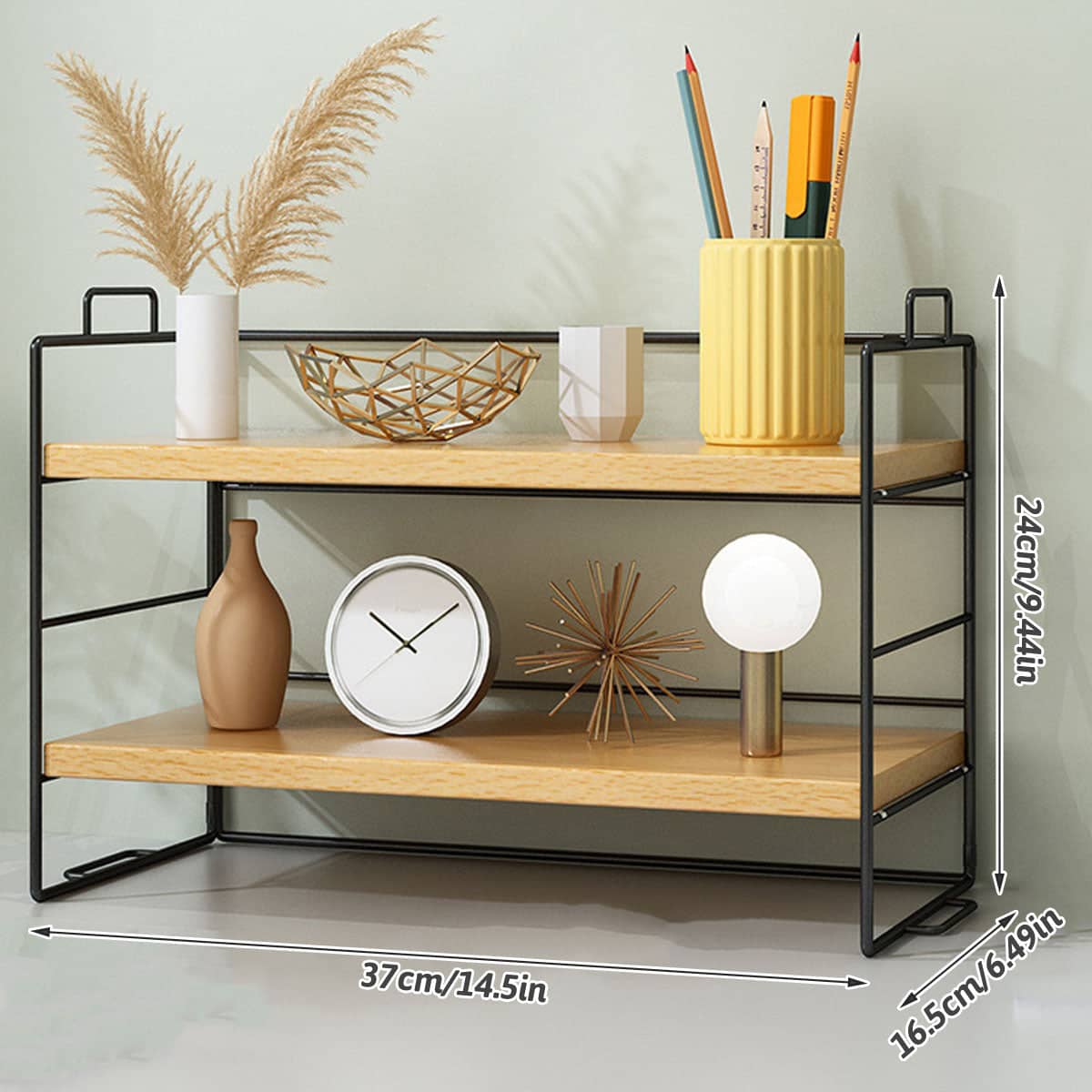 Two Tier Desk Shelf Organiser for Office Desk Storage - Black - view 4