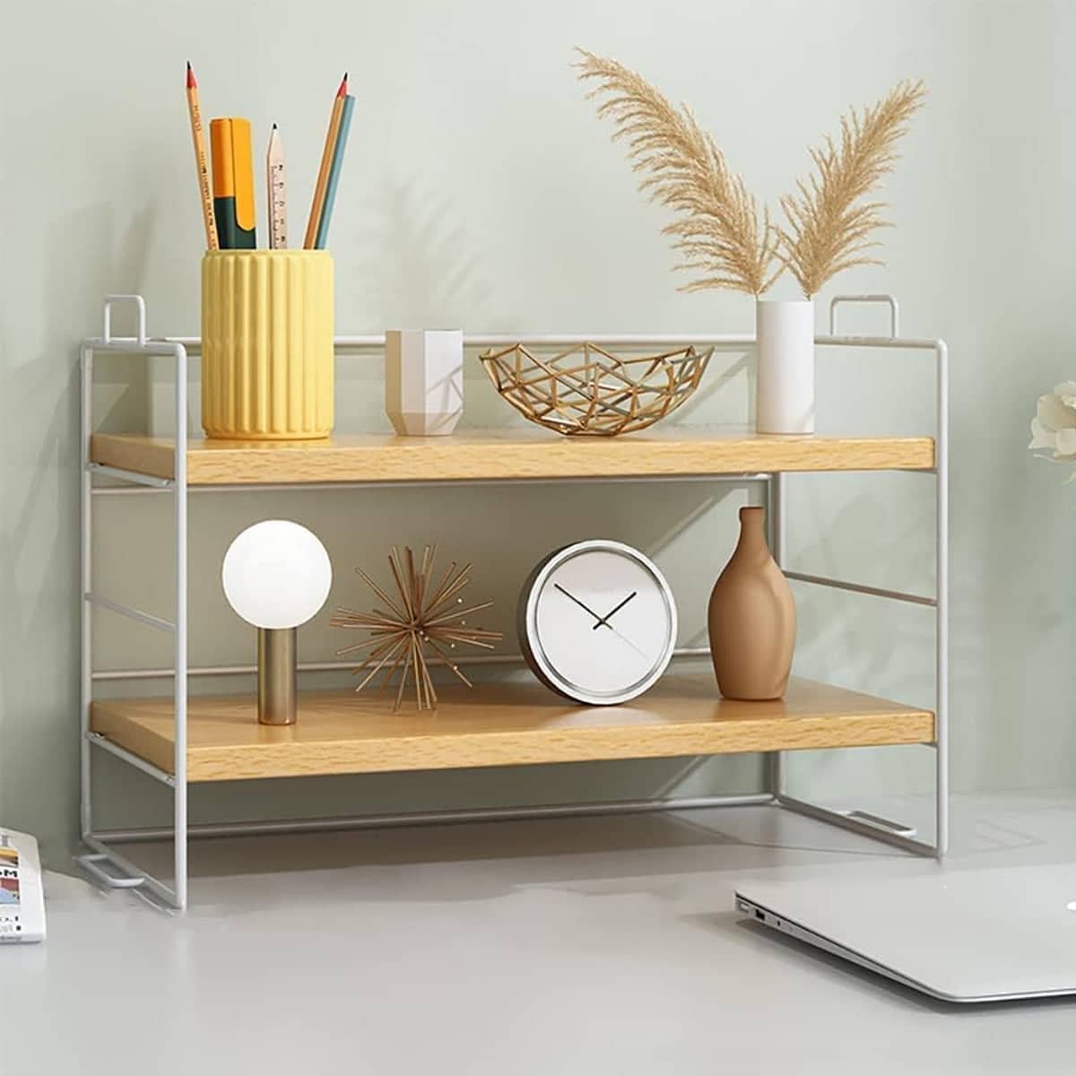 Two Tier Desk Shelf Organiser for Office Desk Storage - Black - view 5