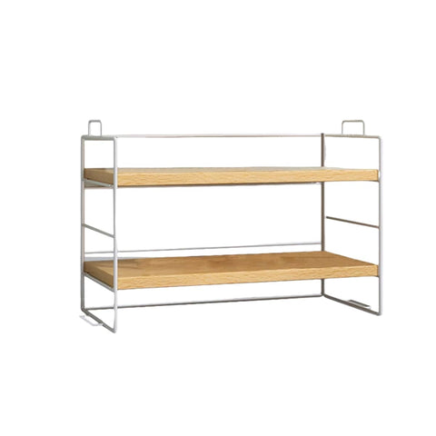 Two Tier Desk Shelf Organiser for Office Desk Storage - White