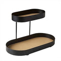 Two-Tier Fruit Tray with Faux Leather Surface, Black and Gold - view 2